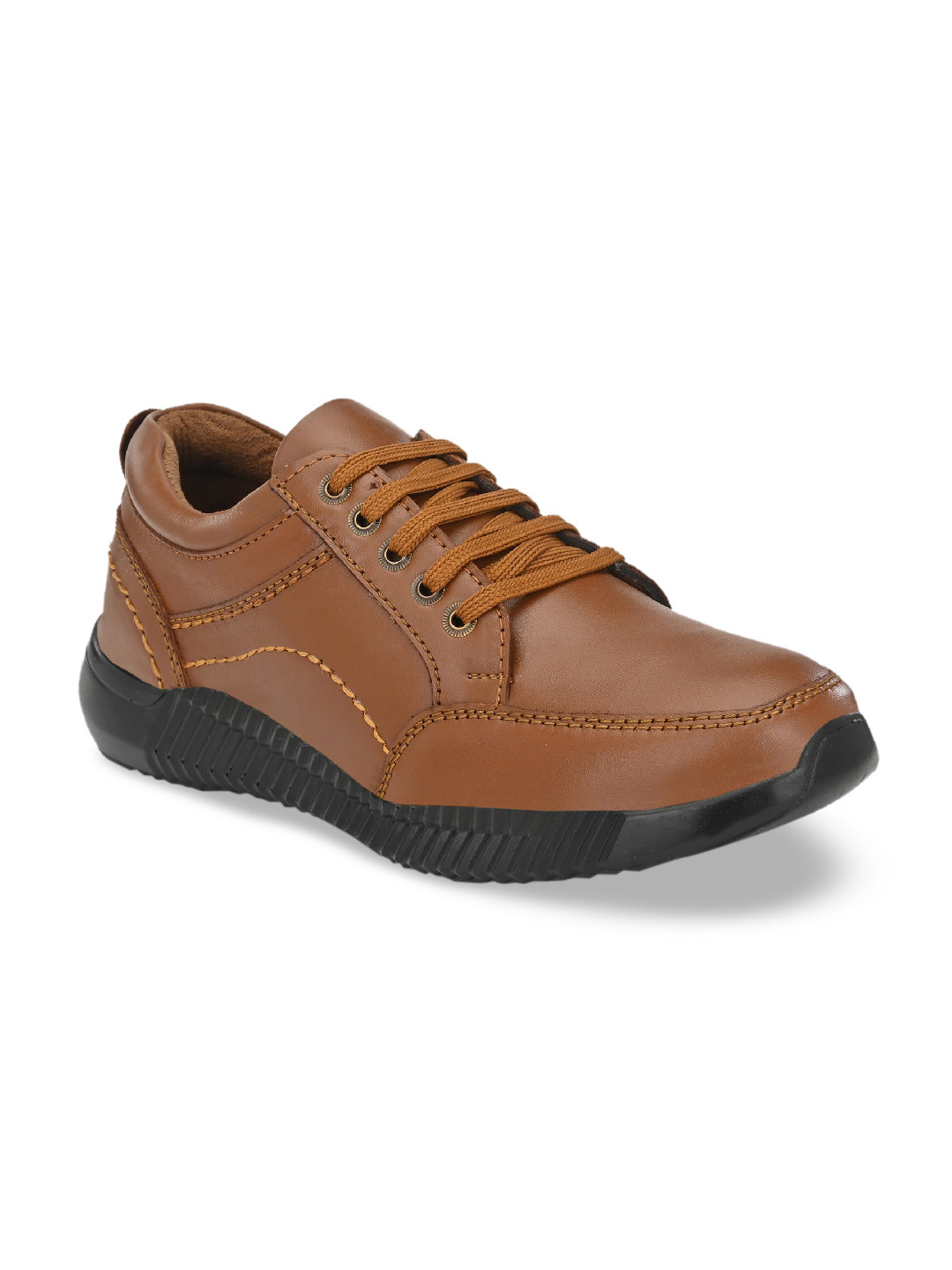 Eego Italy Men Tan Brown Genuine Leather Light Weight Sneakers