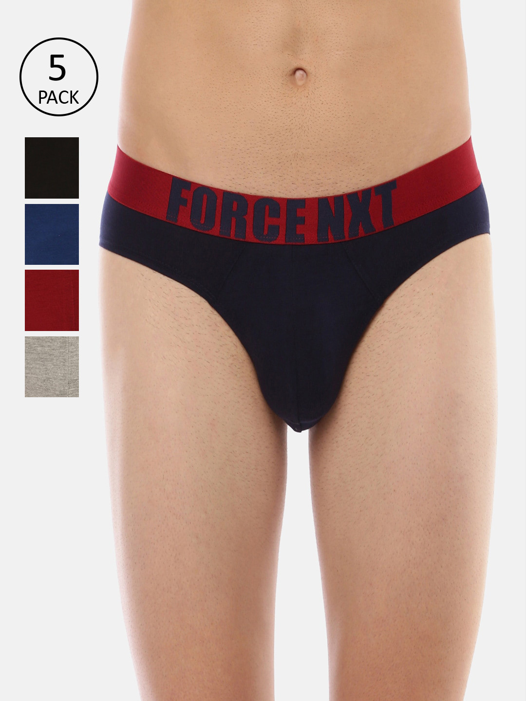 Force NXT Pack Of 5 Men Super Combed Cotton Four Way Stretch Solid Brief