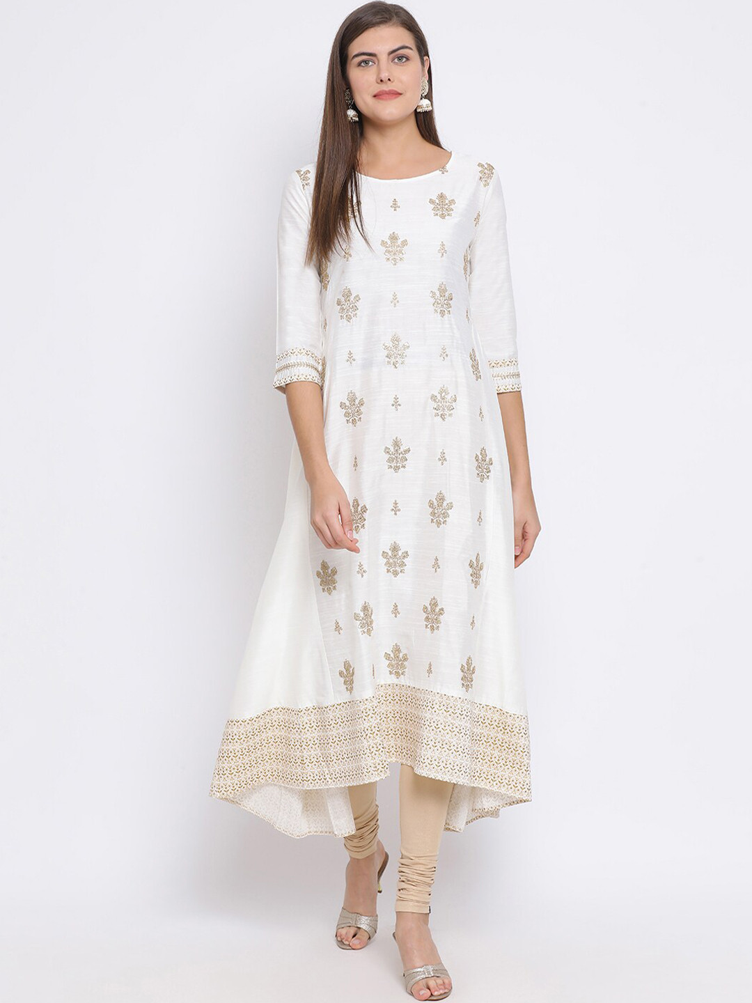 Span Women White Embroidered Anarkali Kurta