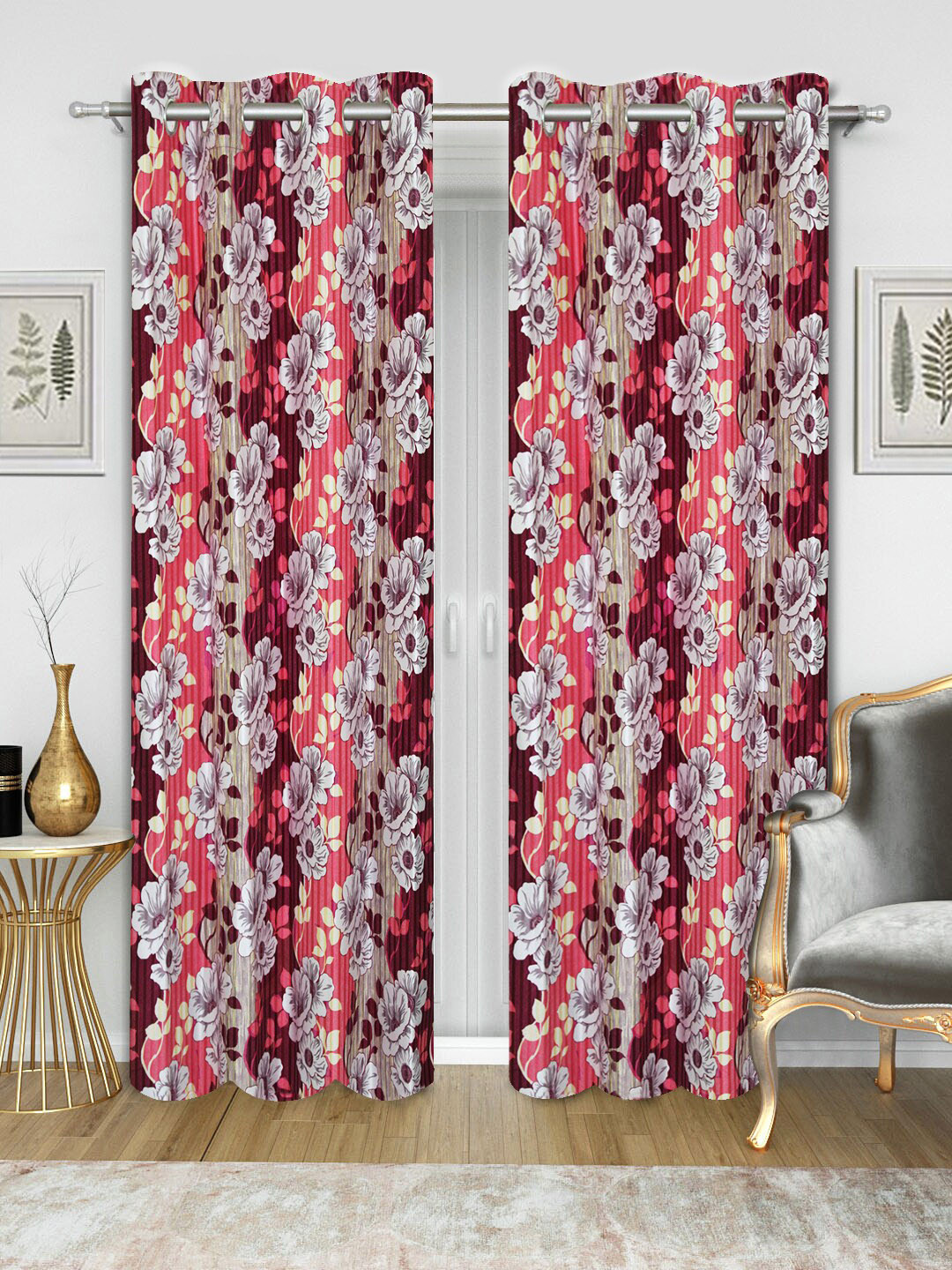 Good Homes by Home Candy Maroon & Pink Set of 2 Door Curtains