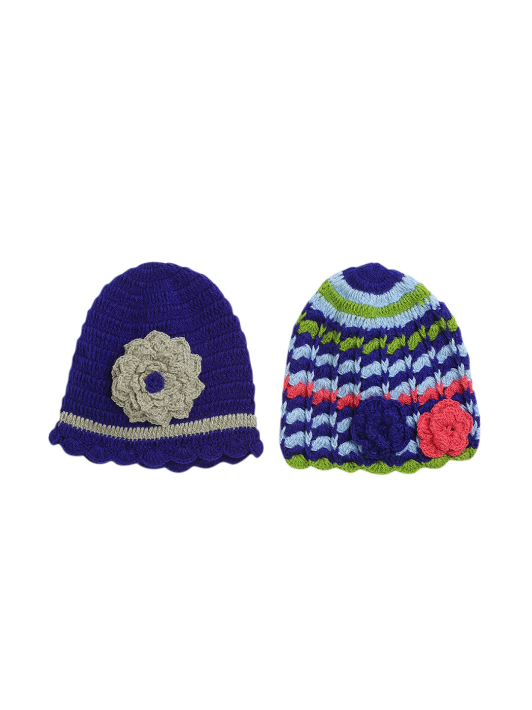 CHUTPUT Unisex Kids Pack Of 2 Blue Self Design Beanie