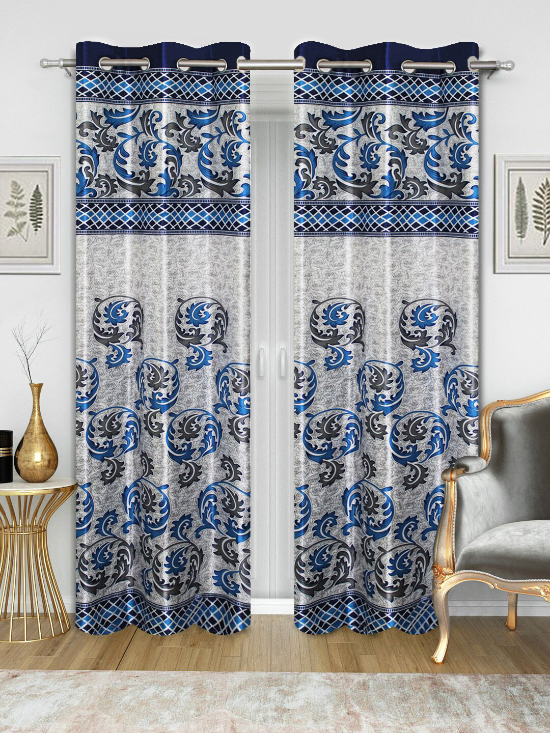 Good Homes by Home Candy Set of 2 Blue & White Floral Print Door Curtains