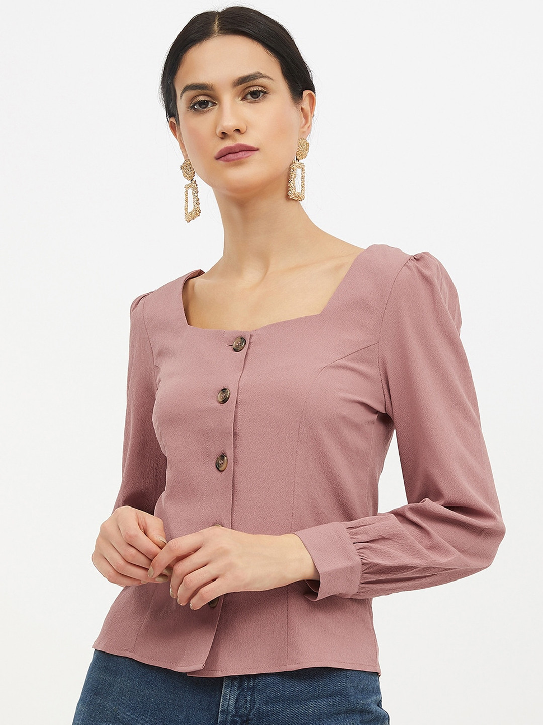 Harpa Peach-Coloured Square Neck Empire Top