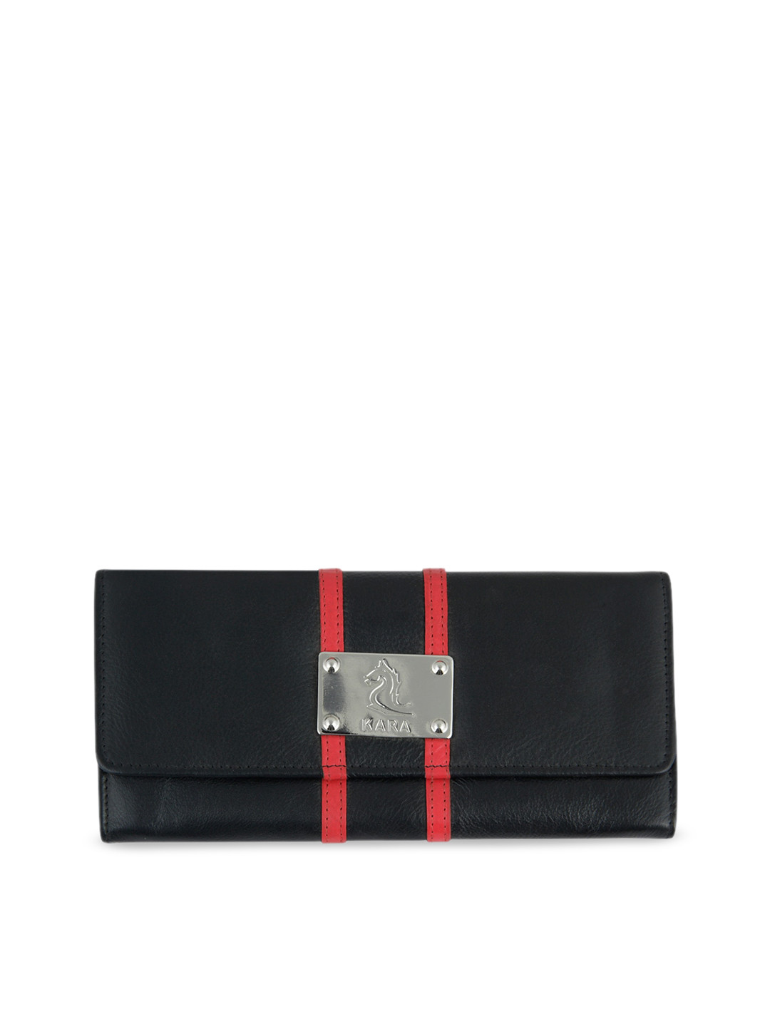 Kara Black Solid Leather Purse Clutches