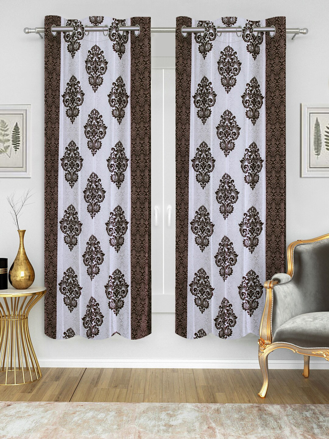 Good Homes by Home Candy Set of 2 White & Brown Window Curtains