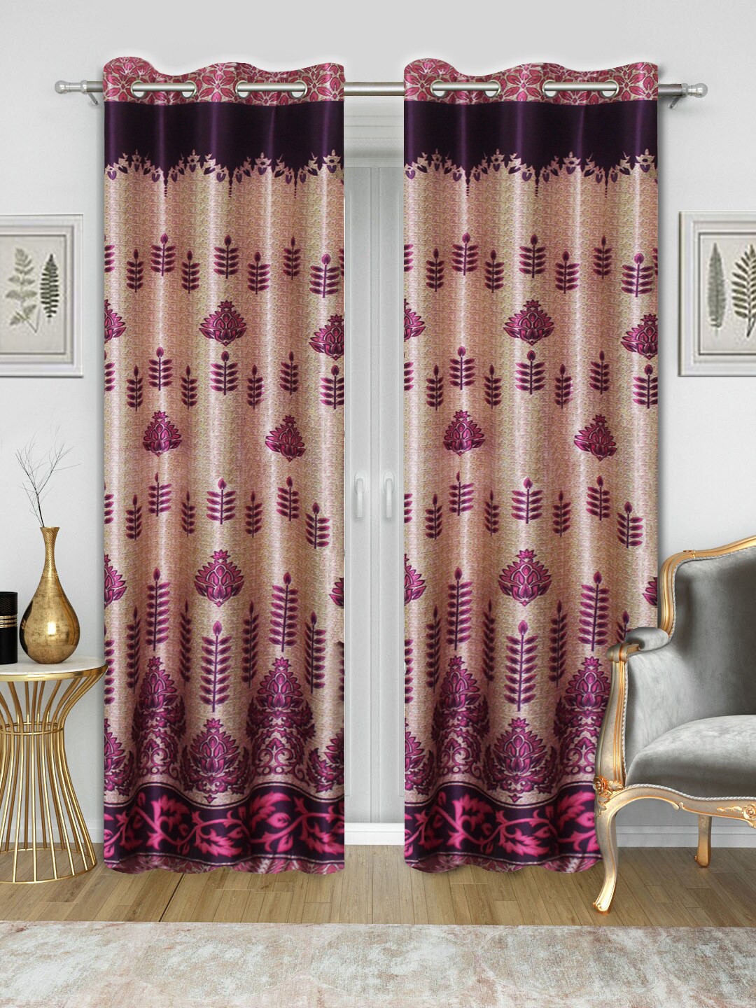 Good Homes by Home Candy Purple & Beige Set of 2 Door Curtains