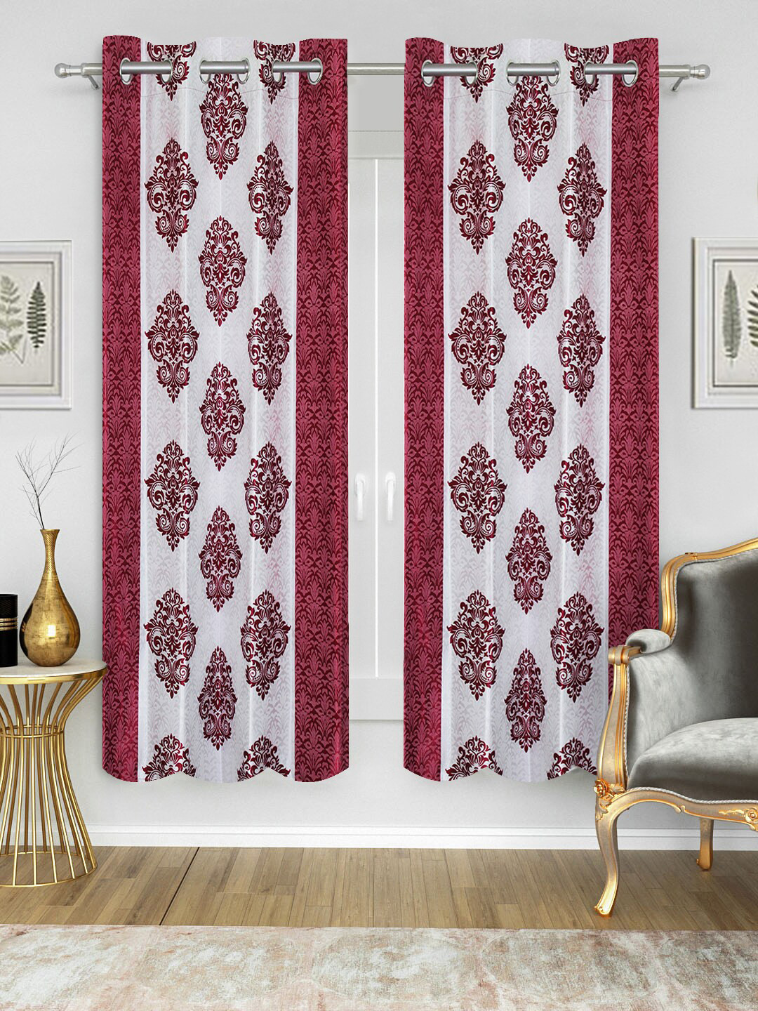 Good Homes by Home Candy Set of 2 Maroon & White Window Curtains