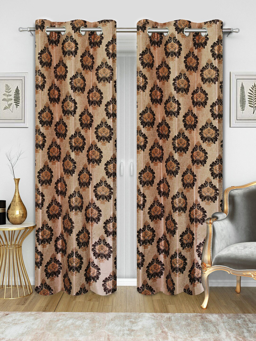Good Homes by Home Candy Brown & Black Set of 2 Long Door Curtains
