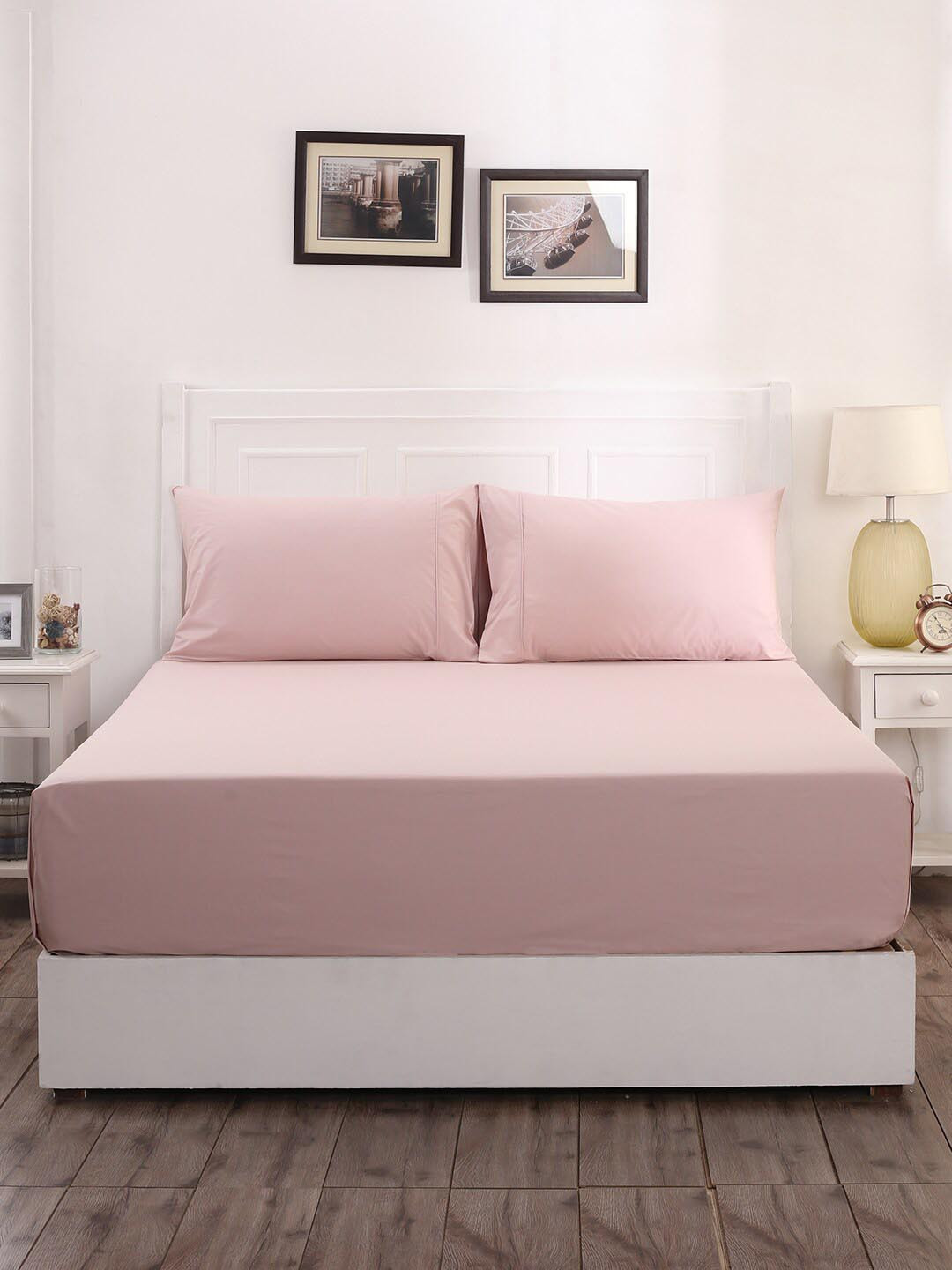MASPAR Pink Cotton 200 TC Double Fine Bedsheet with a Pillow Cover-60 x 88 inches