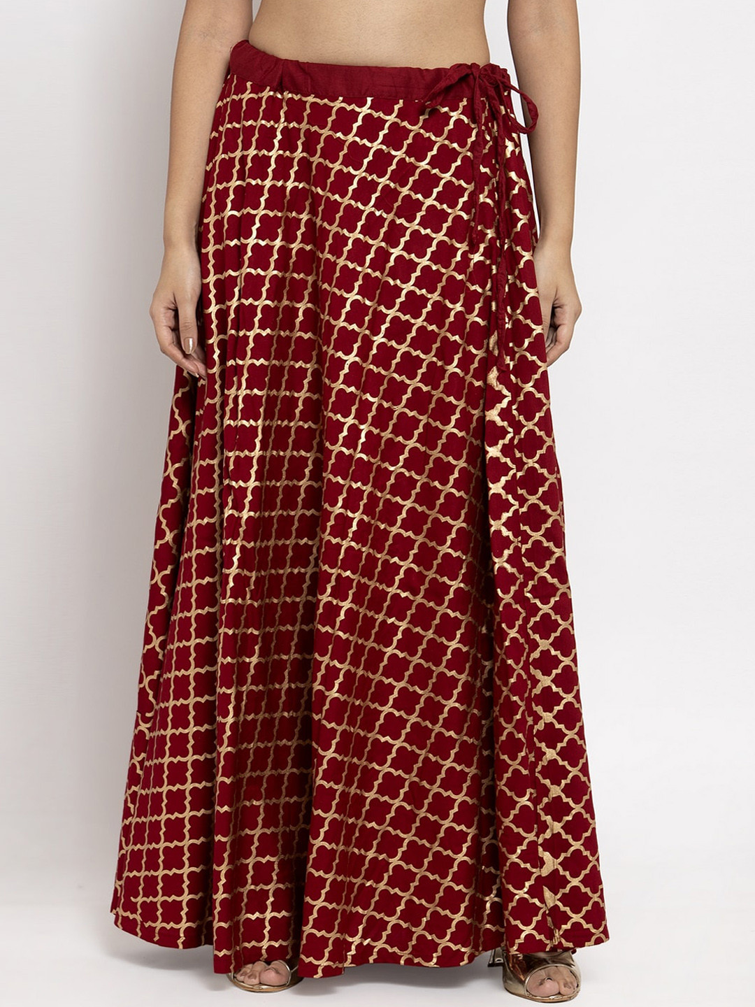 Clora Creation Women Maroon & Gold Printed Flared Maxi Skirt