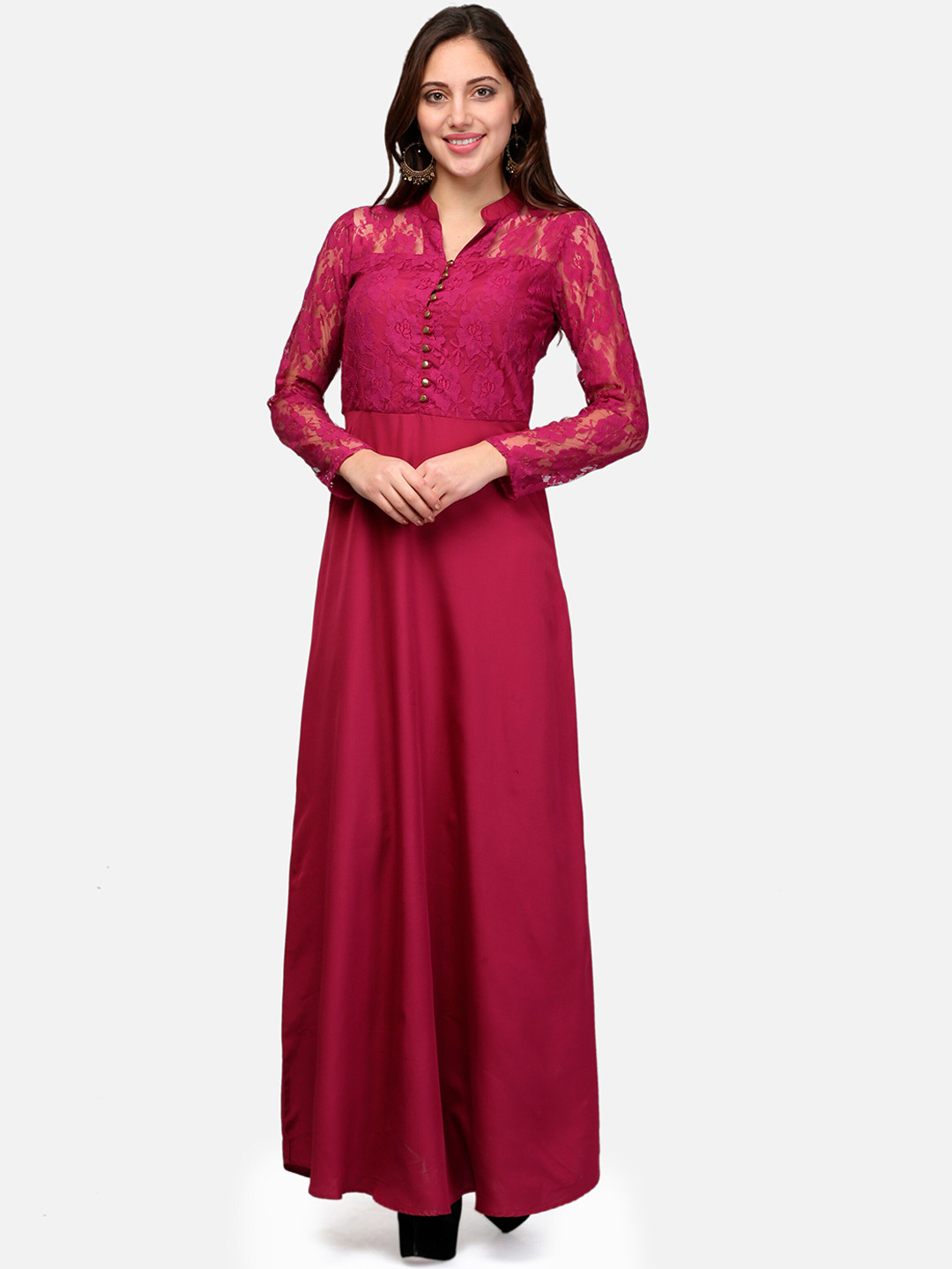V&M Women Pink Self Design Maxi Dress