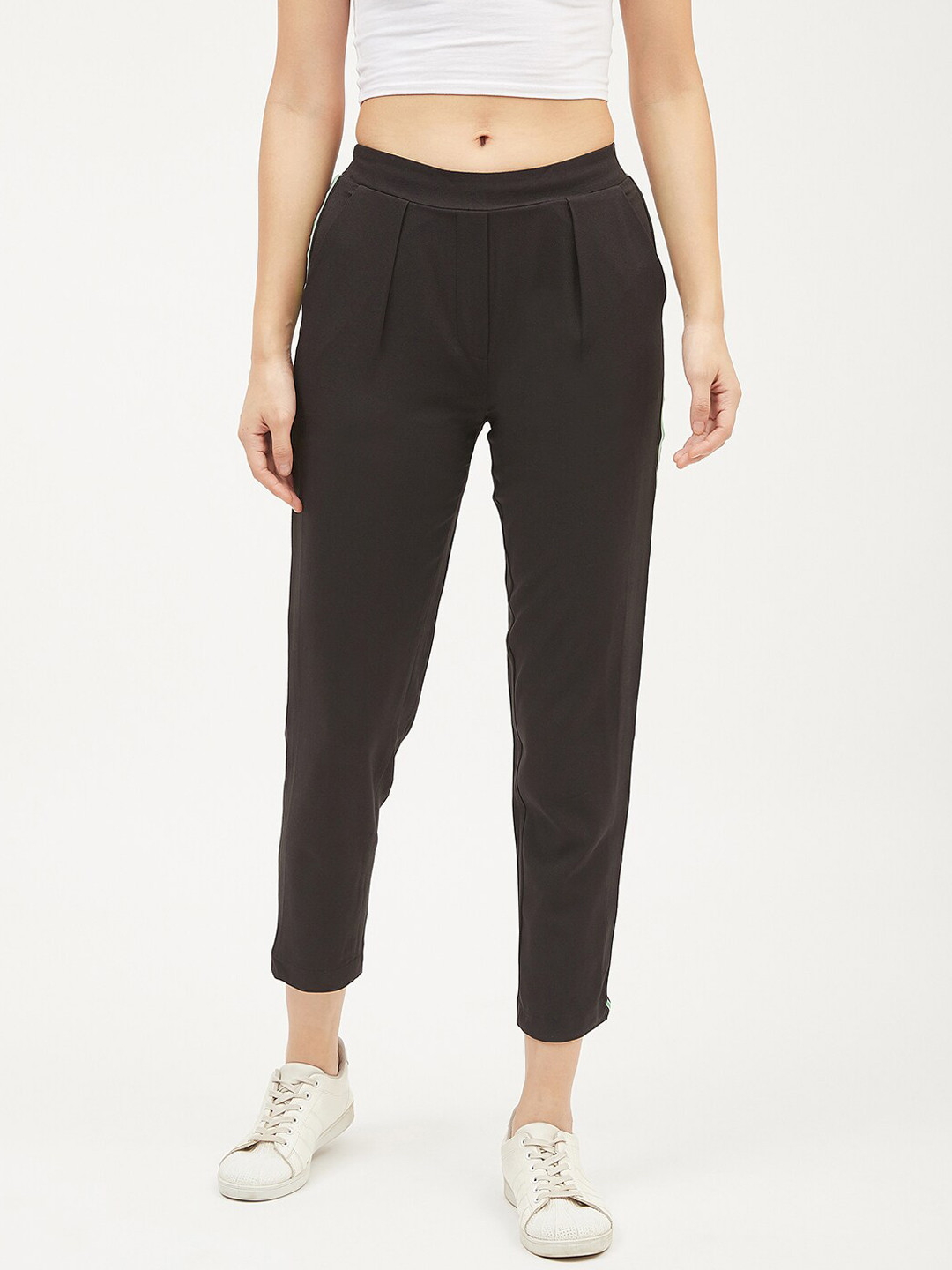 Harpa Women Black Smart Regular Fit Solid Regular Trousers