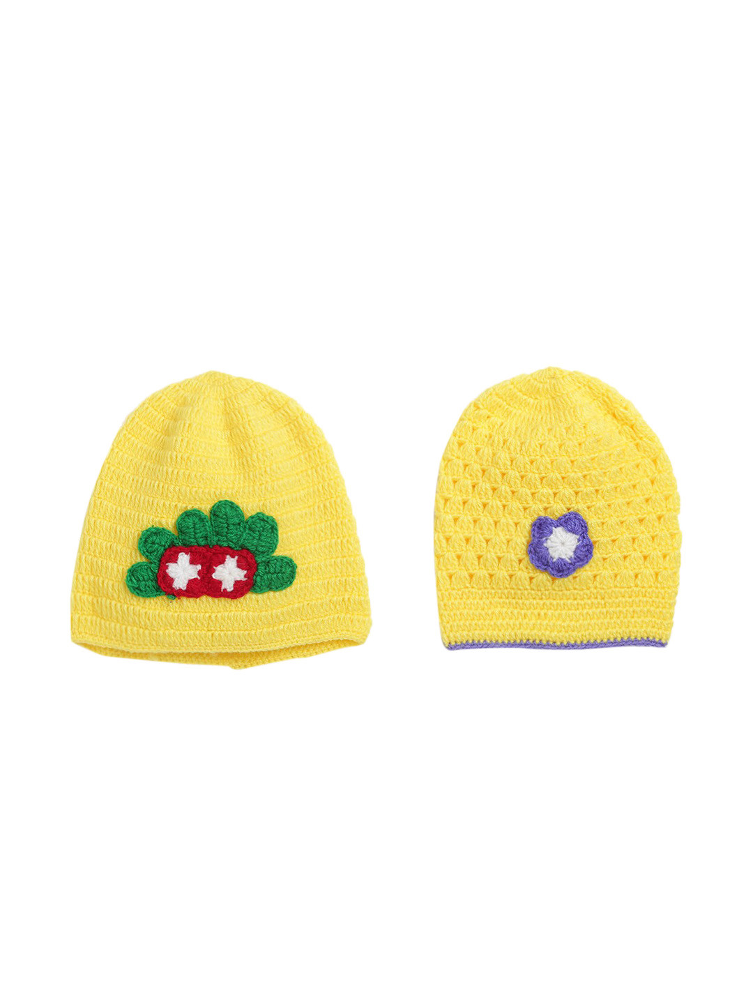 CHUTPUT Kids Pack Of 3 Yellow Hand knitted Crochet Woolen Beanie