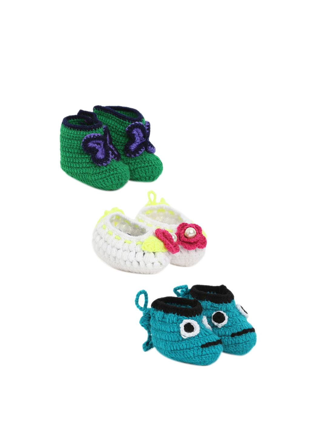 CHUTPUT Infant Kids Set Of 3 Hand-Knitted Crochet Woolen Booties