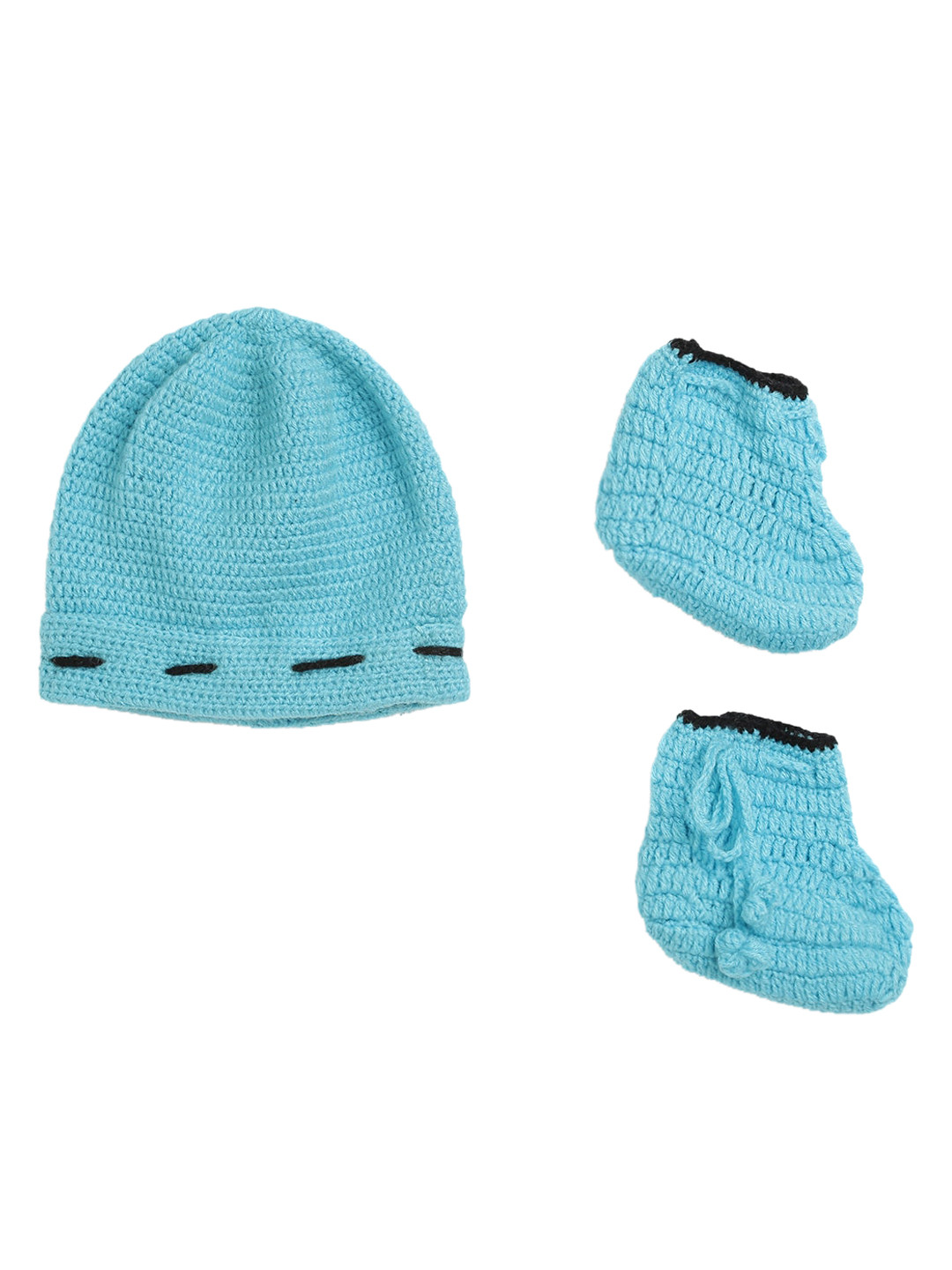 CHUTPUT Unisex Kids Blue Self Design Beanie & Booties