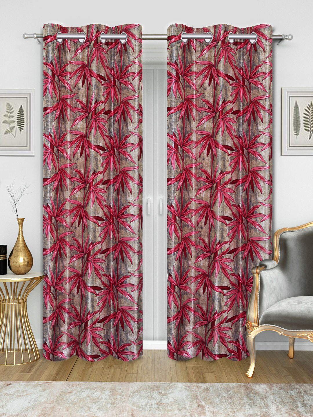 Good Homes by Home Candy Red & Beige Set of 2 Door Curtains
