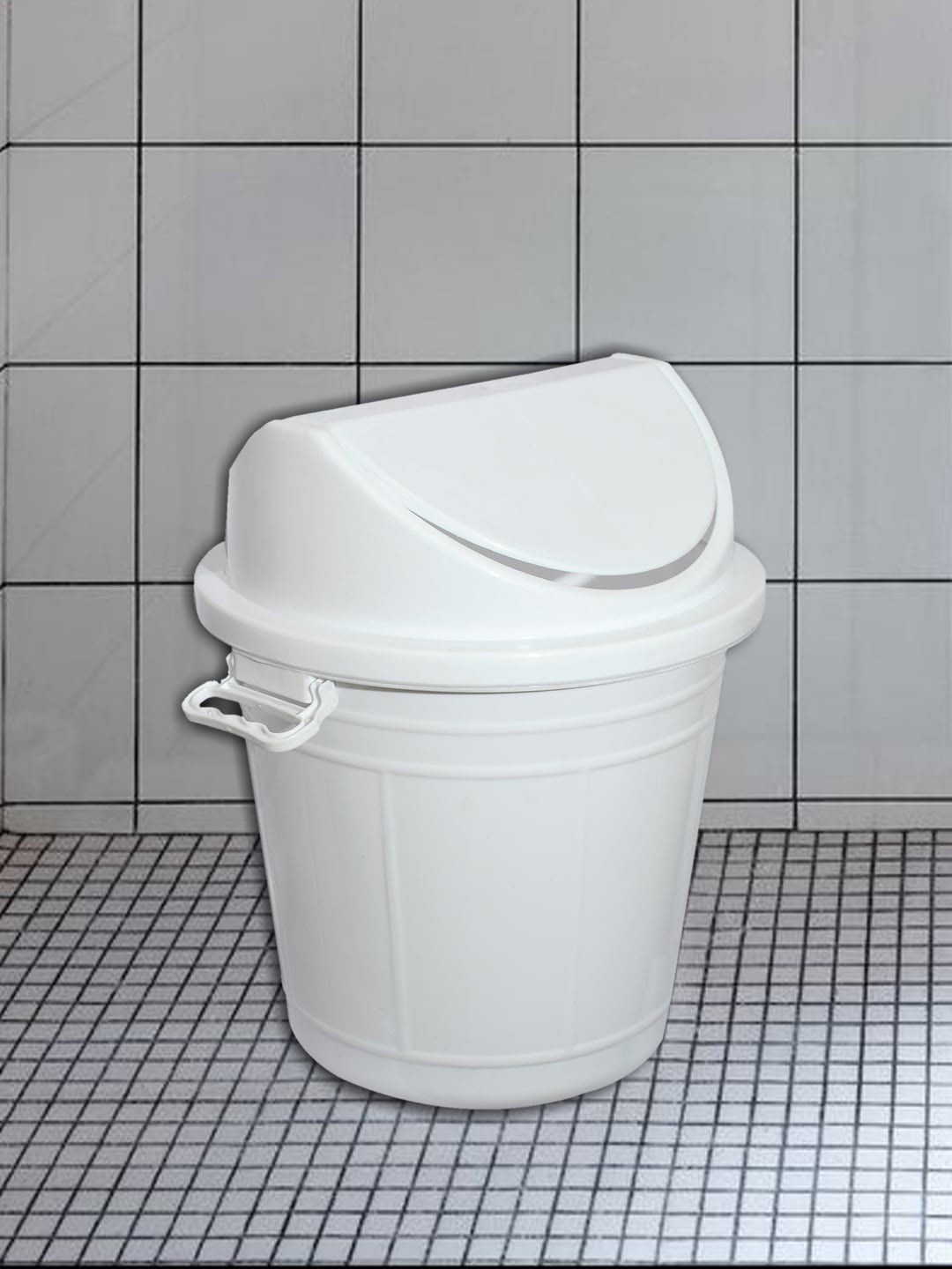 Kuber Industries White Solid Swing Lid Garbage Waste Dustbin