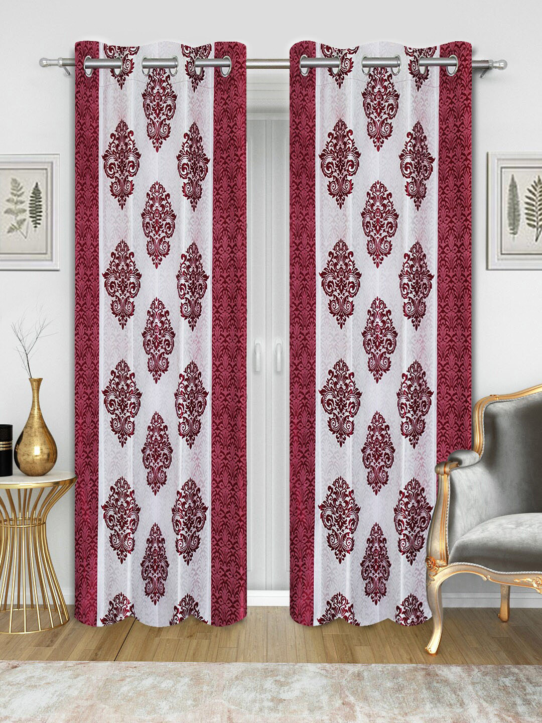 Good Homes by Home Candy Set of 2 White & Maroon Door Curtains