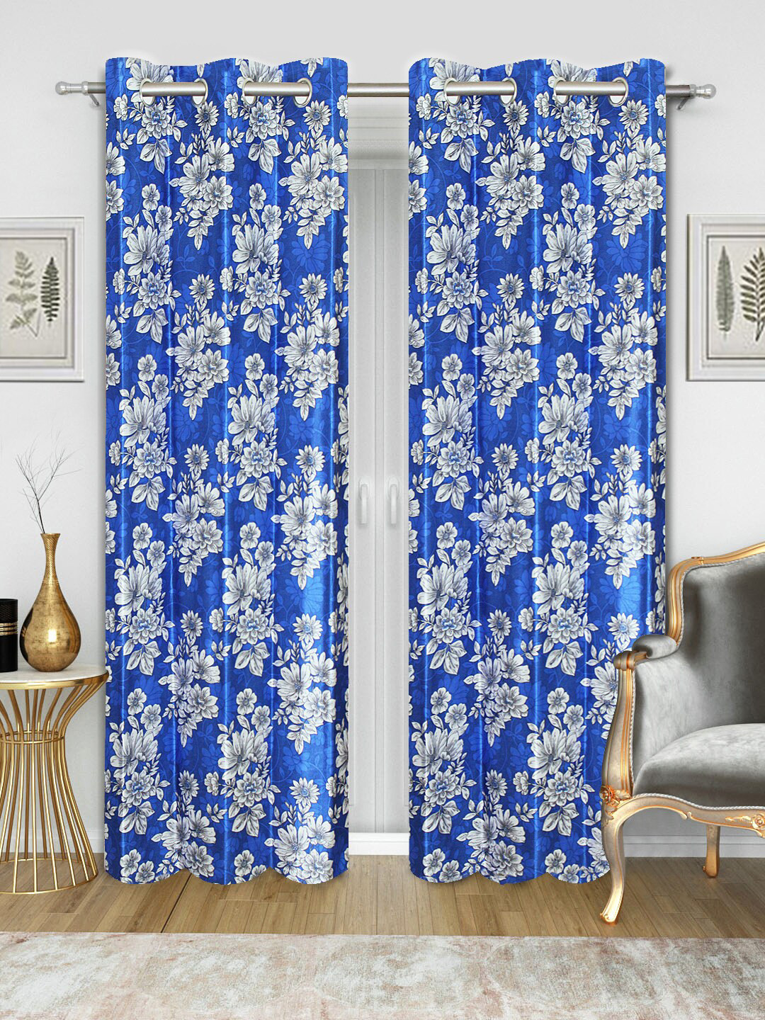 Good Homes by Home Candy Blue & White Set of 2 Long Door Curtains
