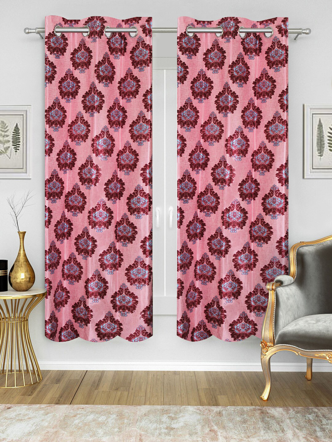 Good Homes by Home Candy Pink & Maroon Set of 2 Window Curtains