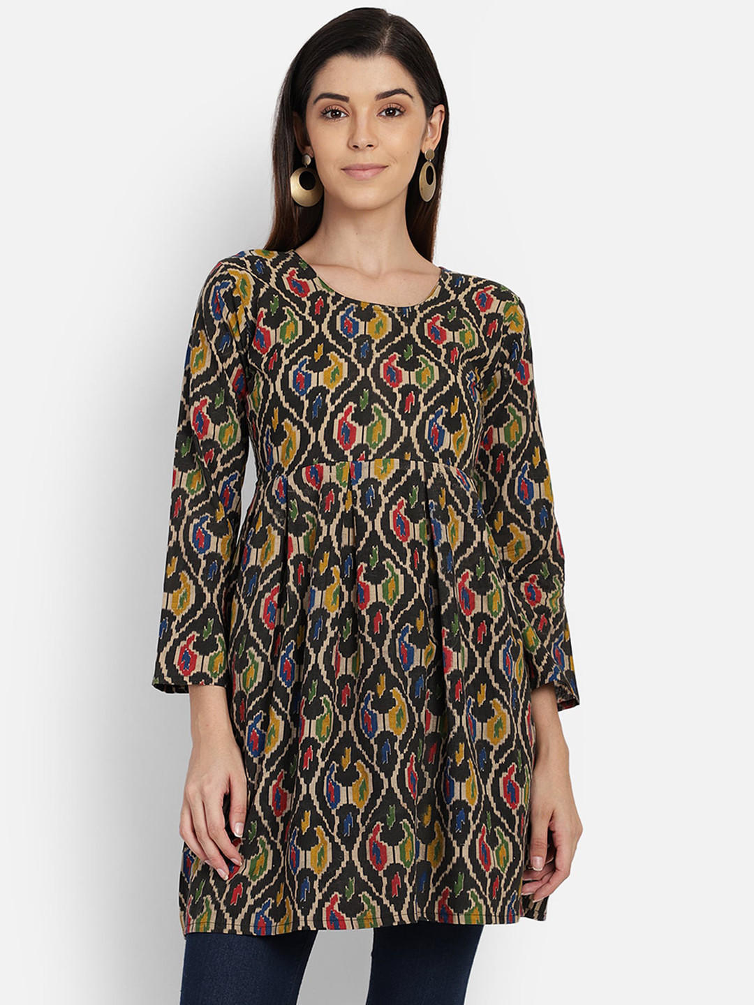 SAHORA Women Black Kalamkari Printed Printed Empire Pure Cotton Top