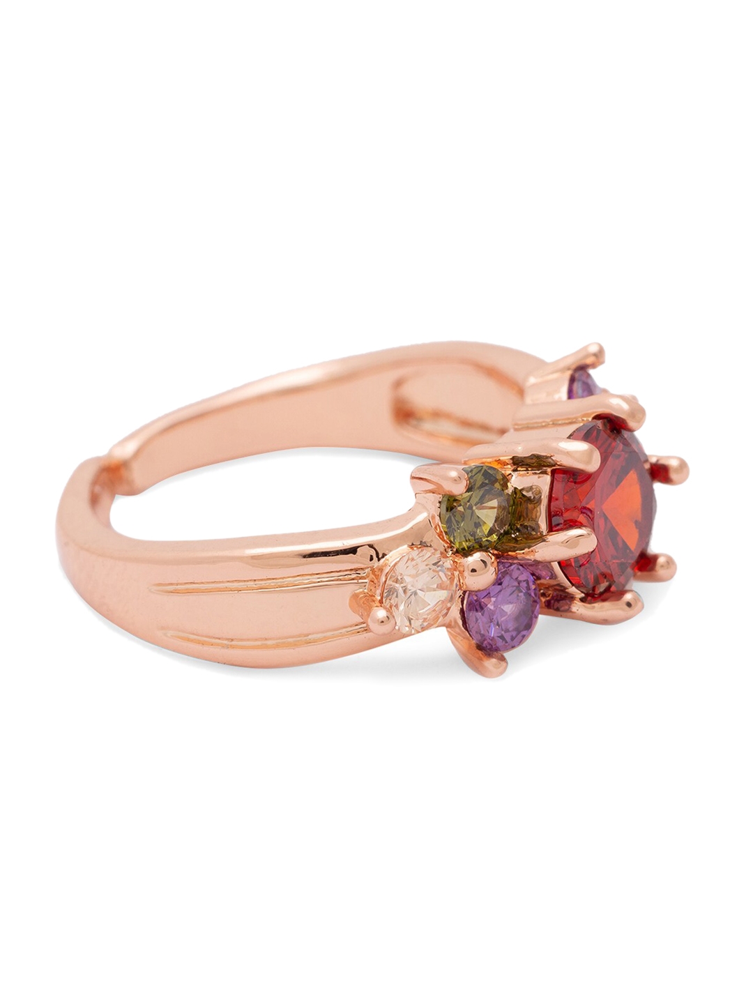 Globus Rose Gold-Plated & Red CZ-Studded Statement Finger Ring
