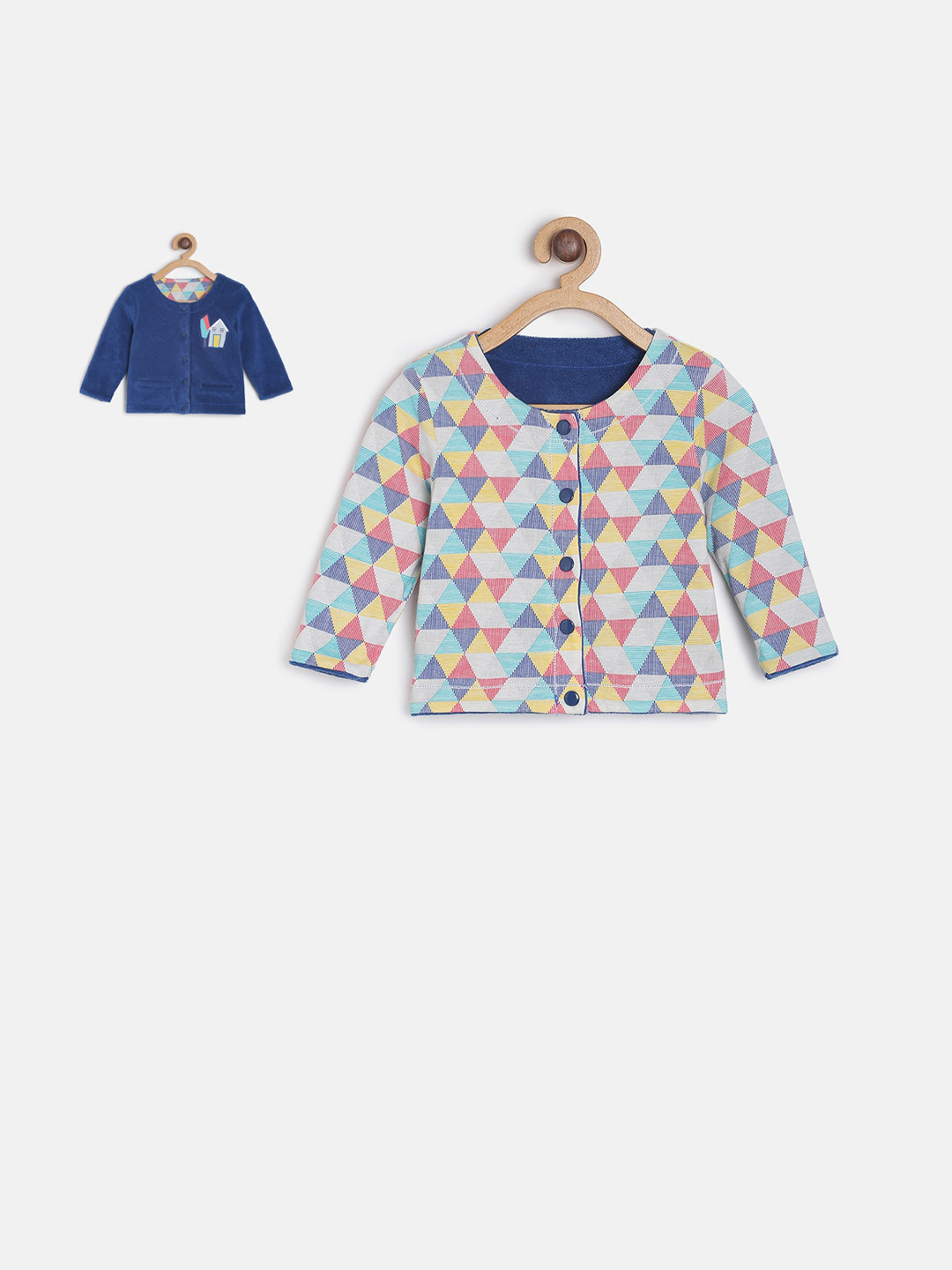 MINI KLUB Girls Blue Solid Reversible Tailored Jacket