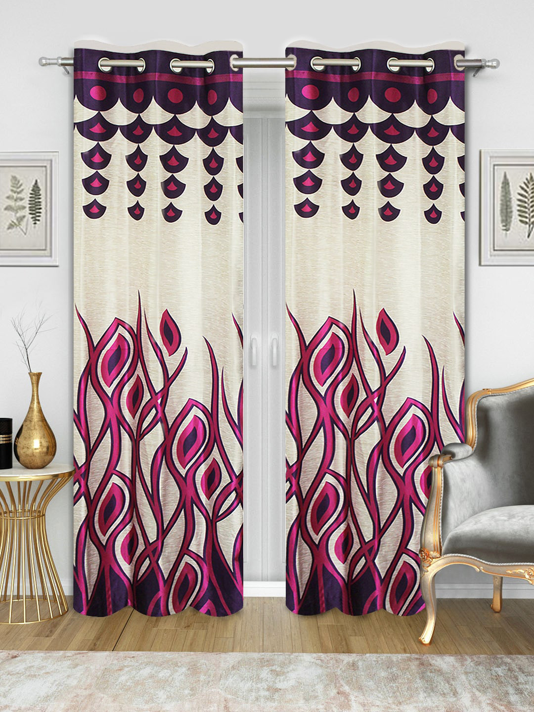 Good Homes by Home Candy Off-White & Purple Set of 2 Door Curtains