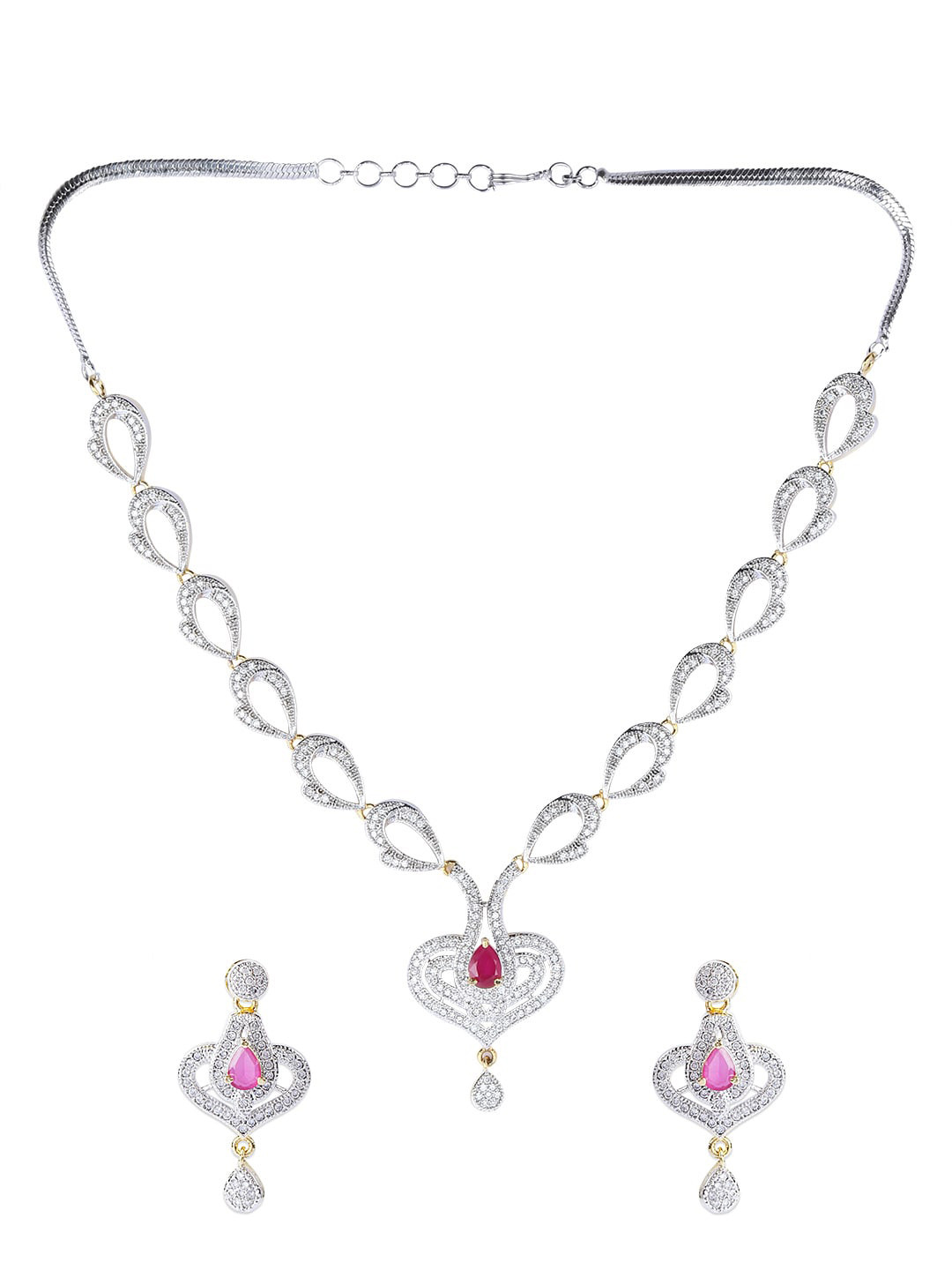 Bhana Fashion Gold-Plated White & Pink AD-Studded Jadau Jewellery Set