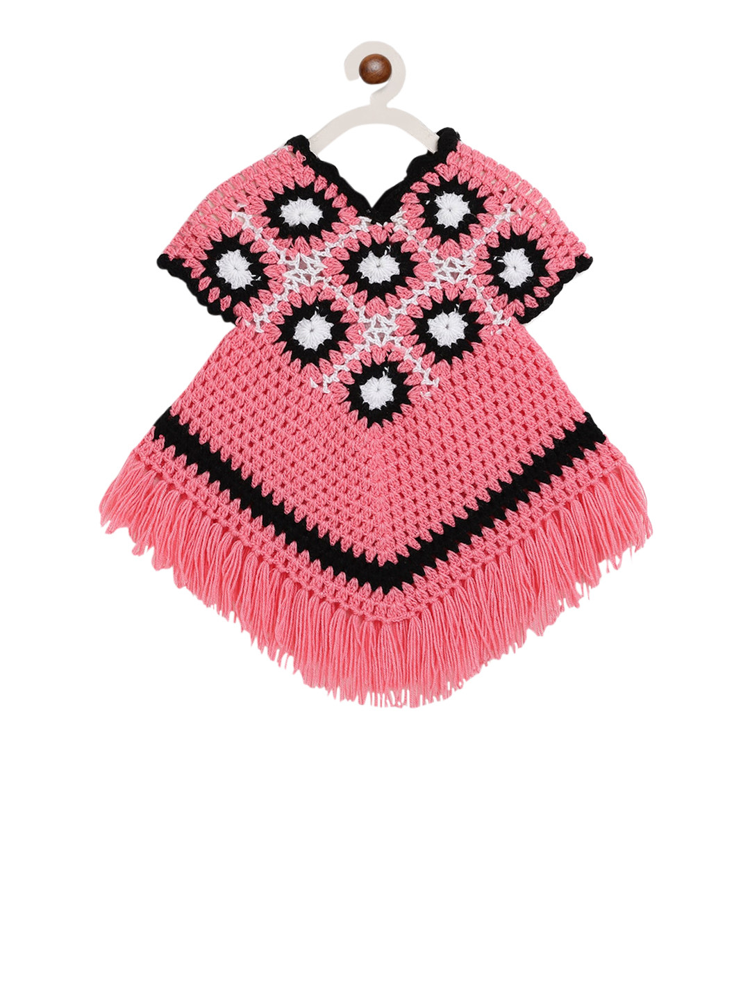 CHUTPUT Unisex Kids Pink Self Design Hand knitted Poncho Sweater