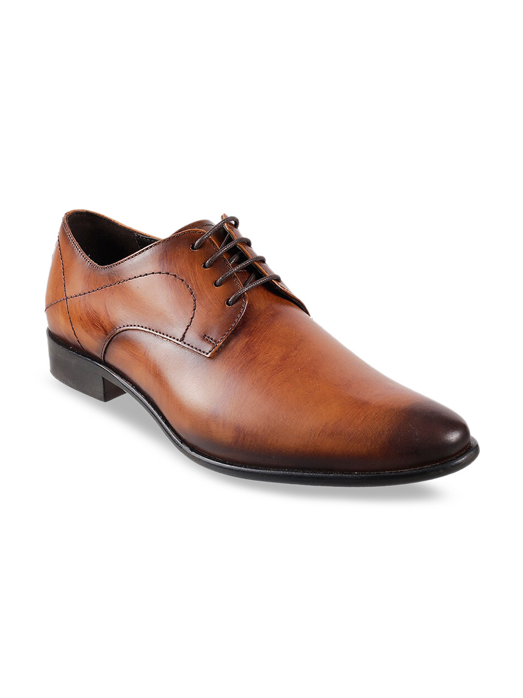 J.FONTINI Men Tan Brown Solid Leather Formal Derbys