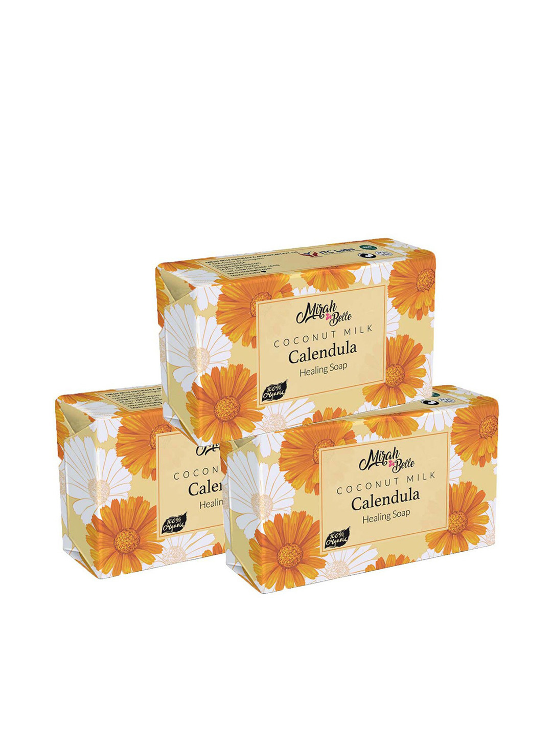 Mirah Belle Unisex Set of 3 Coconut Milk - Calendula Sensitive Skin Soaps 375 g