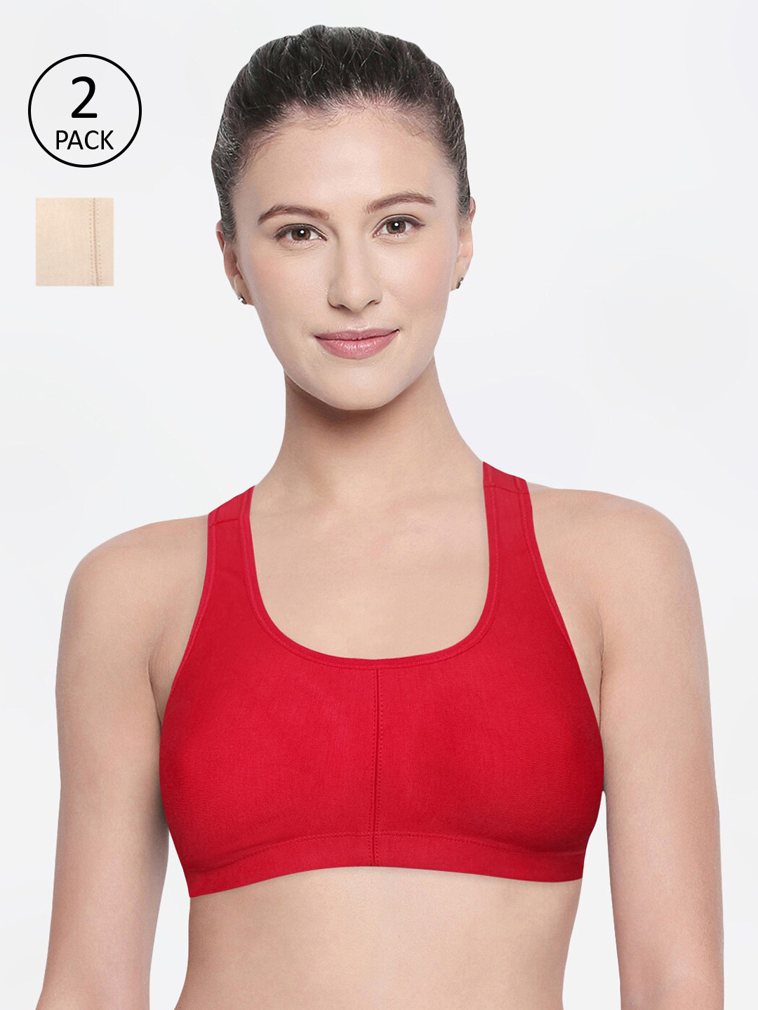 Bodycare Pack of 2 Assorted Solid Non-Wired Non Padded Sports Bras 1612SRED-2PCS