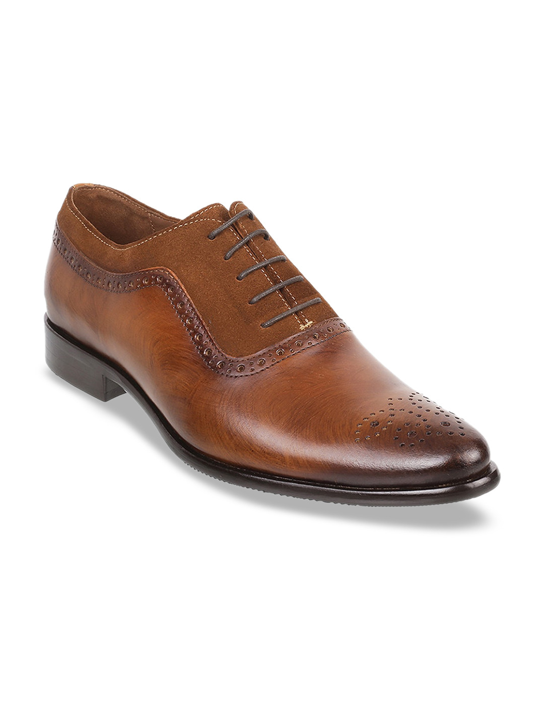 J.FONTINI Men Tan Brown Solid Leather Formal Brogues