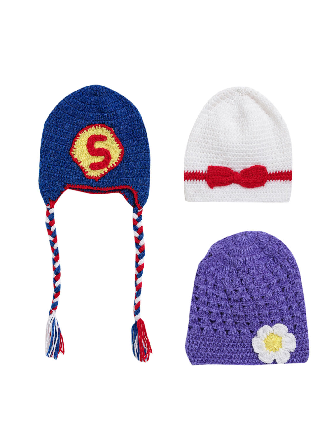 CHUTPUT Unisex Kids Pack Of 3 Self Design Beanie
