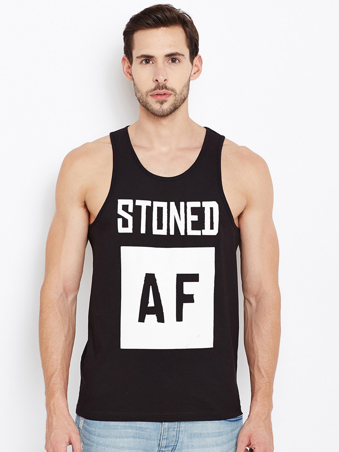 PUNK Men Black & Off-White Printed Round Neck T-shirt