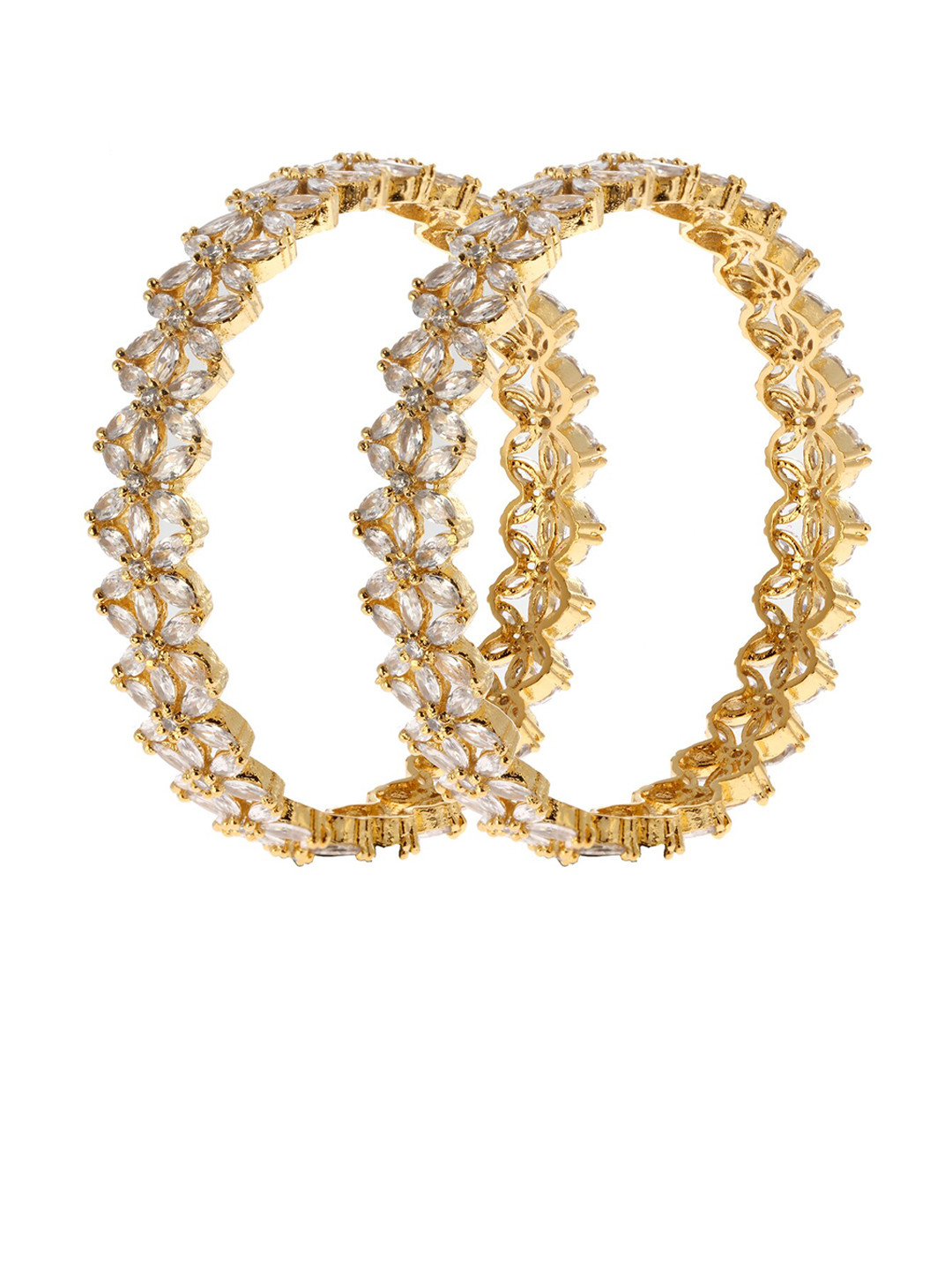 LAIDA Set Of 2 Gold-Plated & White AD-Studded Floral Handcrafted Bangles
