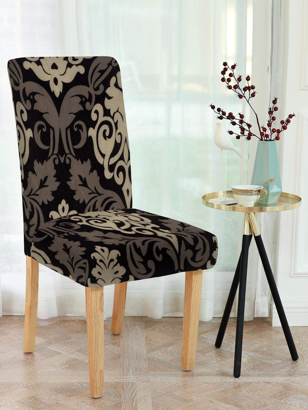 Cortina Set of 6 Black & Beige Ethnic Print Chair Covers