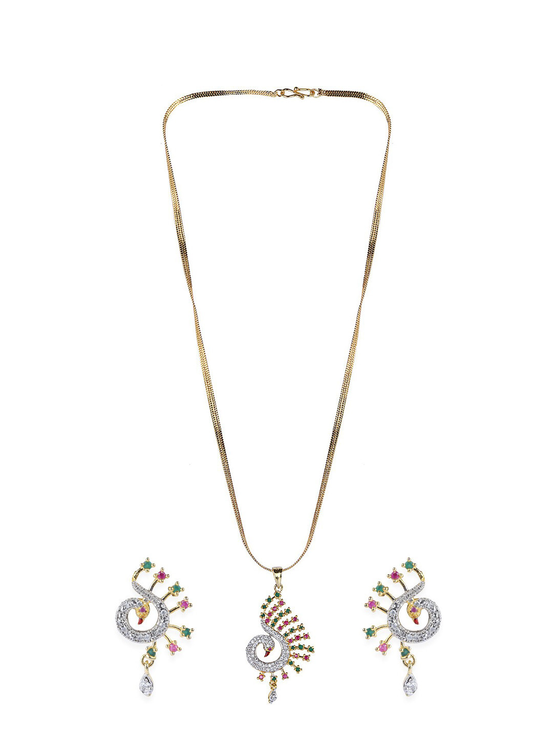 Bhana Fashion Gold-Plated White & Pink AD-Studded Jadau Jewellery Set