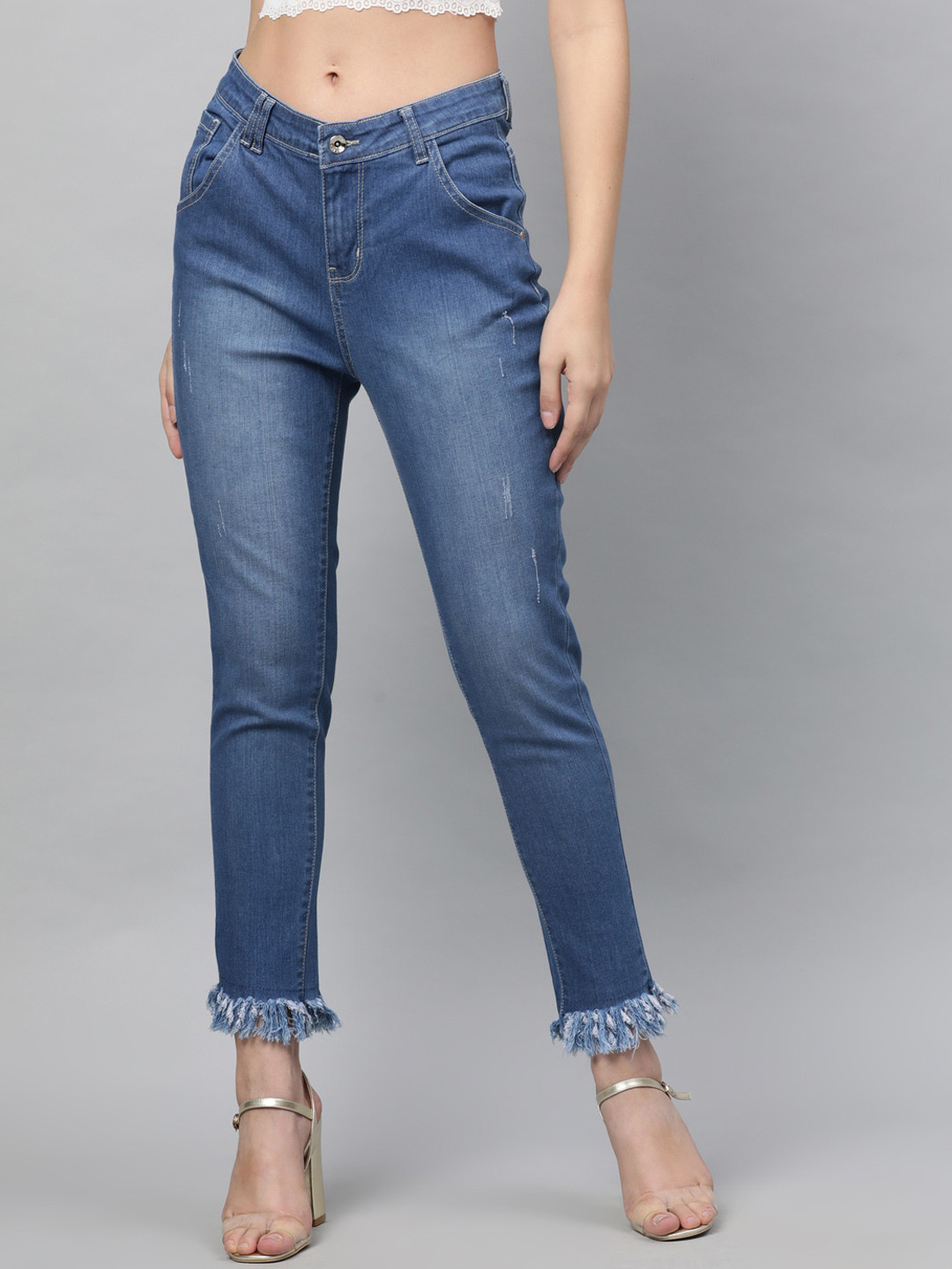 STREET 9 Women Blue Skinny Fit Mid-Rise Mildly Distressed Stretchable Jeans