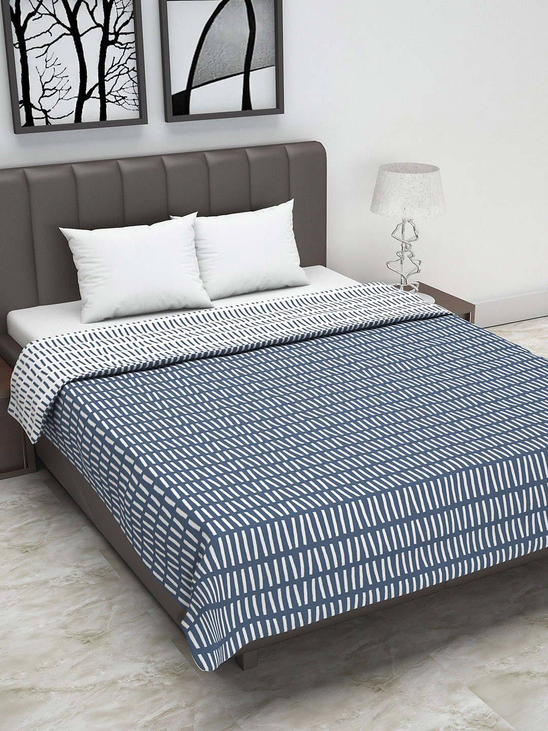Divine Casa Blue & White Abstract AC Room 110 GSM Double Bed Dohar