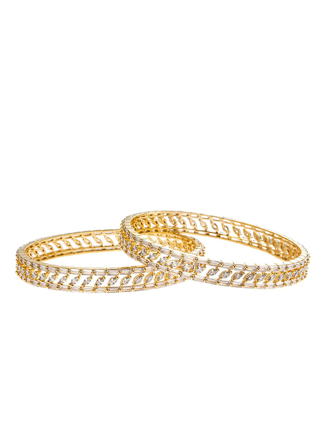 LAIDA Set Of 2 Gold-Plated & White AD-Studded Handcrafted Bangles