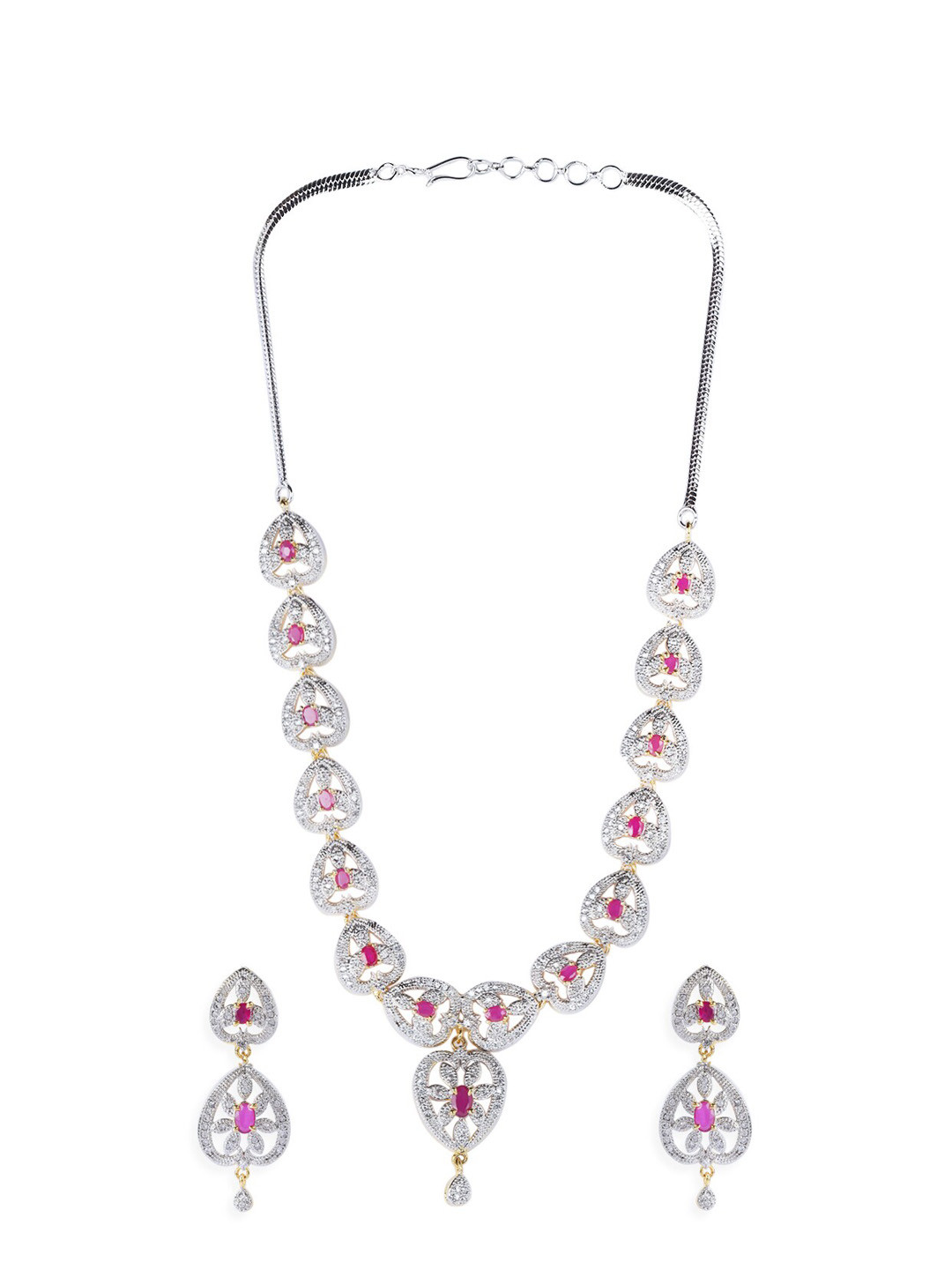 Bhana Fashion Gold-Plated White & Pink AD-Studded Jadau Jewellery Set