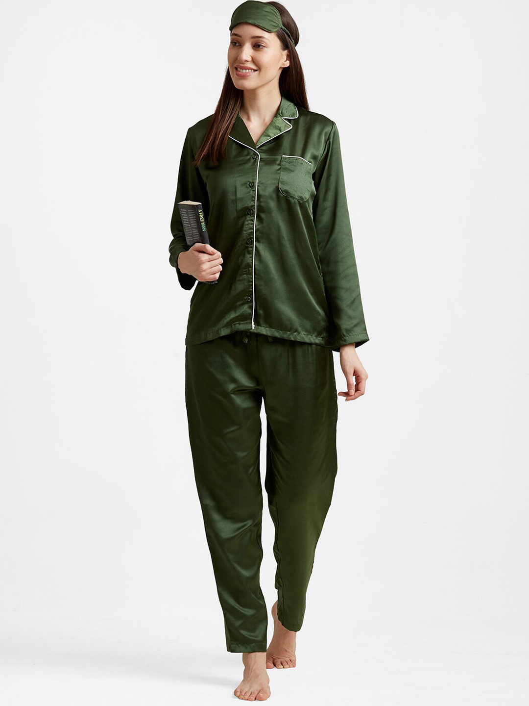 DRAPE IN VOGUE Women Green Solid Night Suit