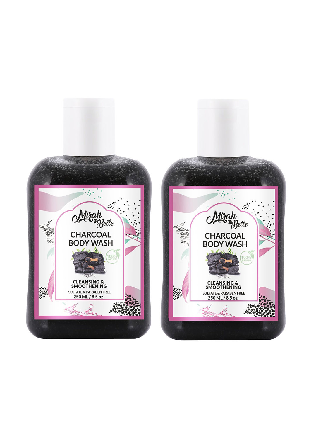 Mirah Belle Pack of 2 Activated Charcoal Natural Body Wash - 250 ml each