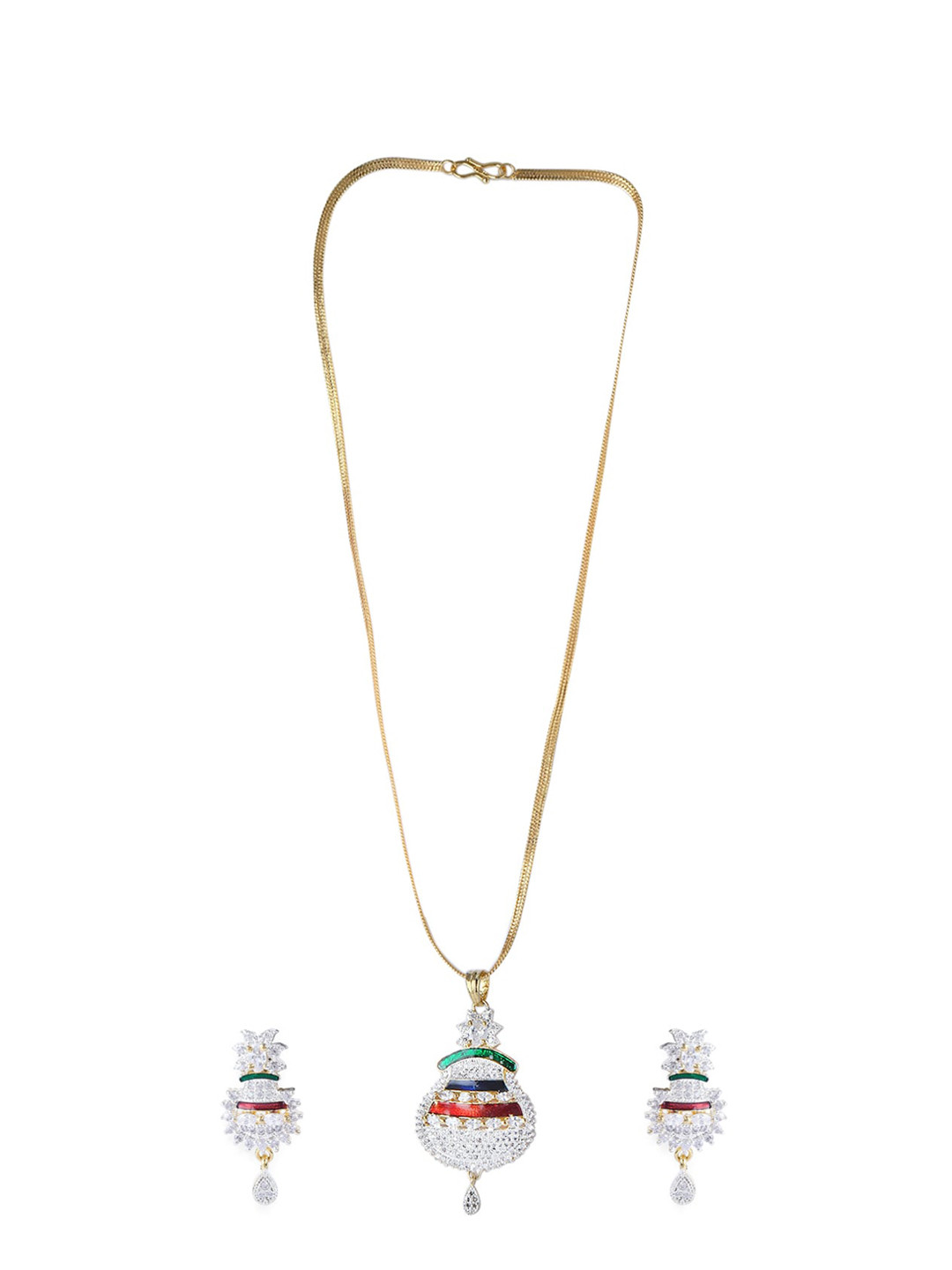 Bhana Fashion Gold-Plated White & Red AD-Studded Jadau Designer Jewellery Set
