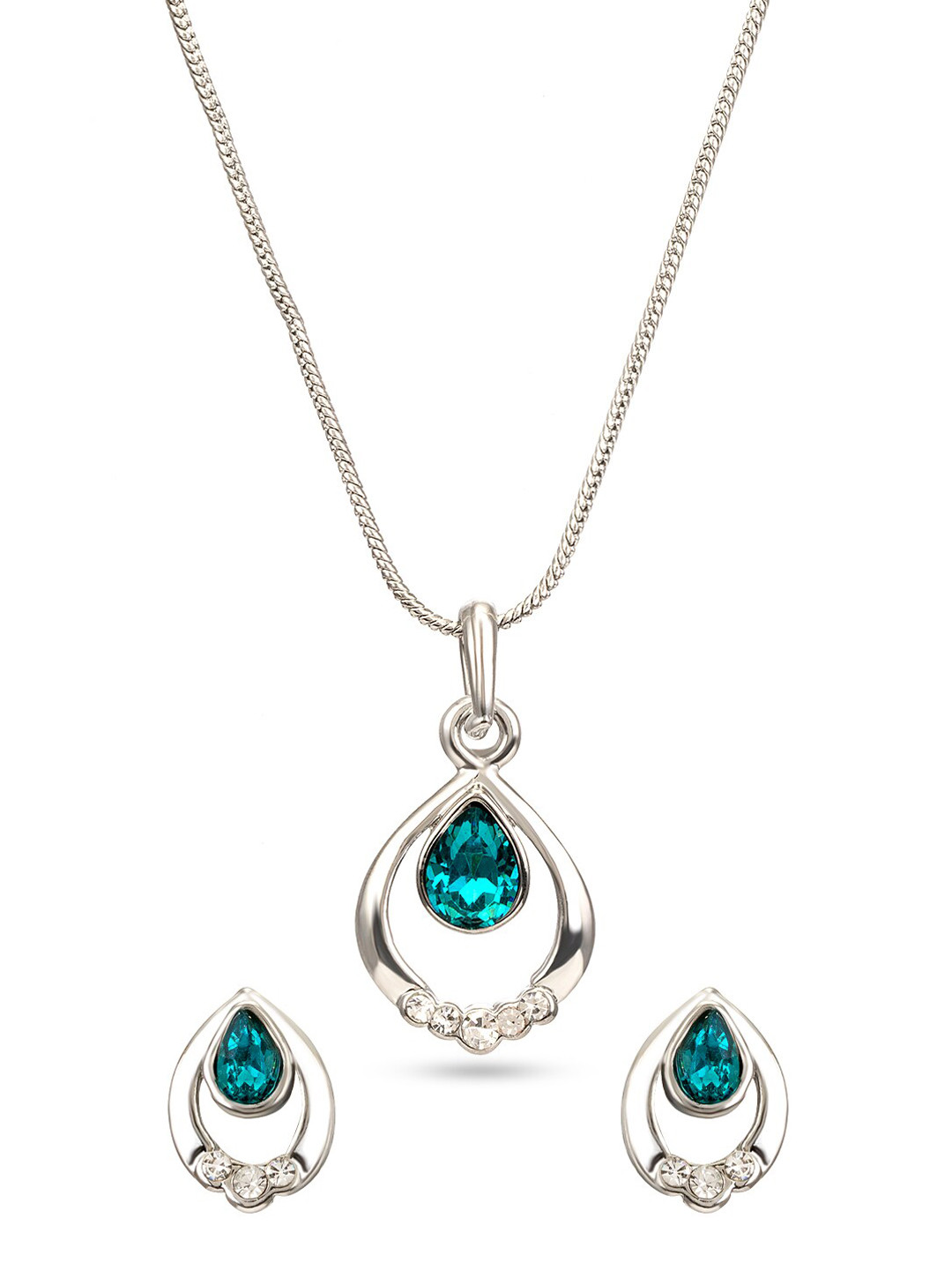 Mahi Women Blue Rhodium-Plated Pendant Set