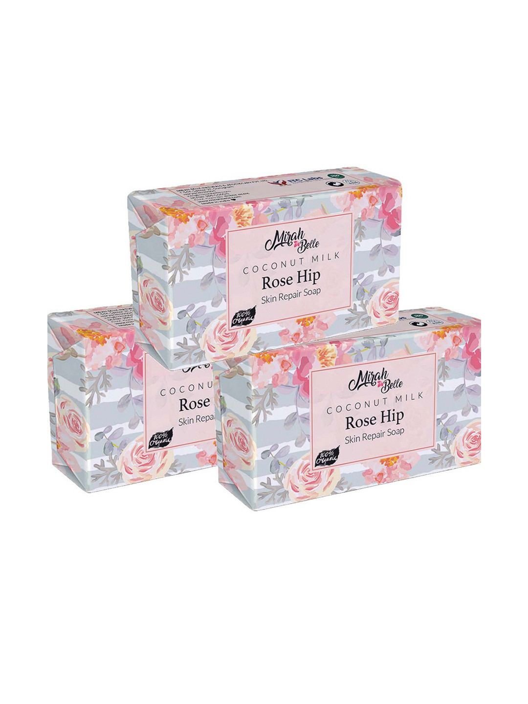 Mirah Belle Unisex Set Of 3 Pink Coconut Milk Rosehip Anti Aging Soap 125 g