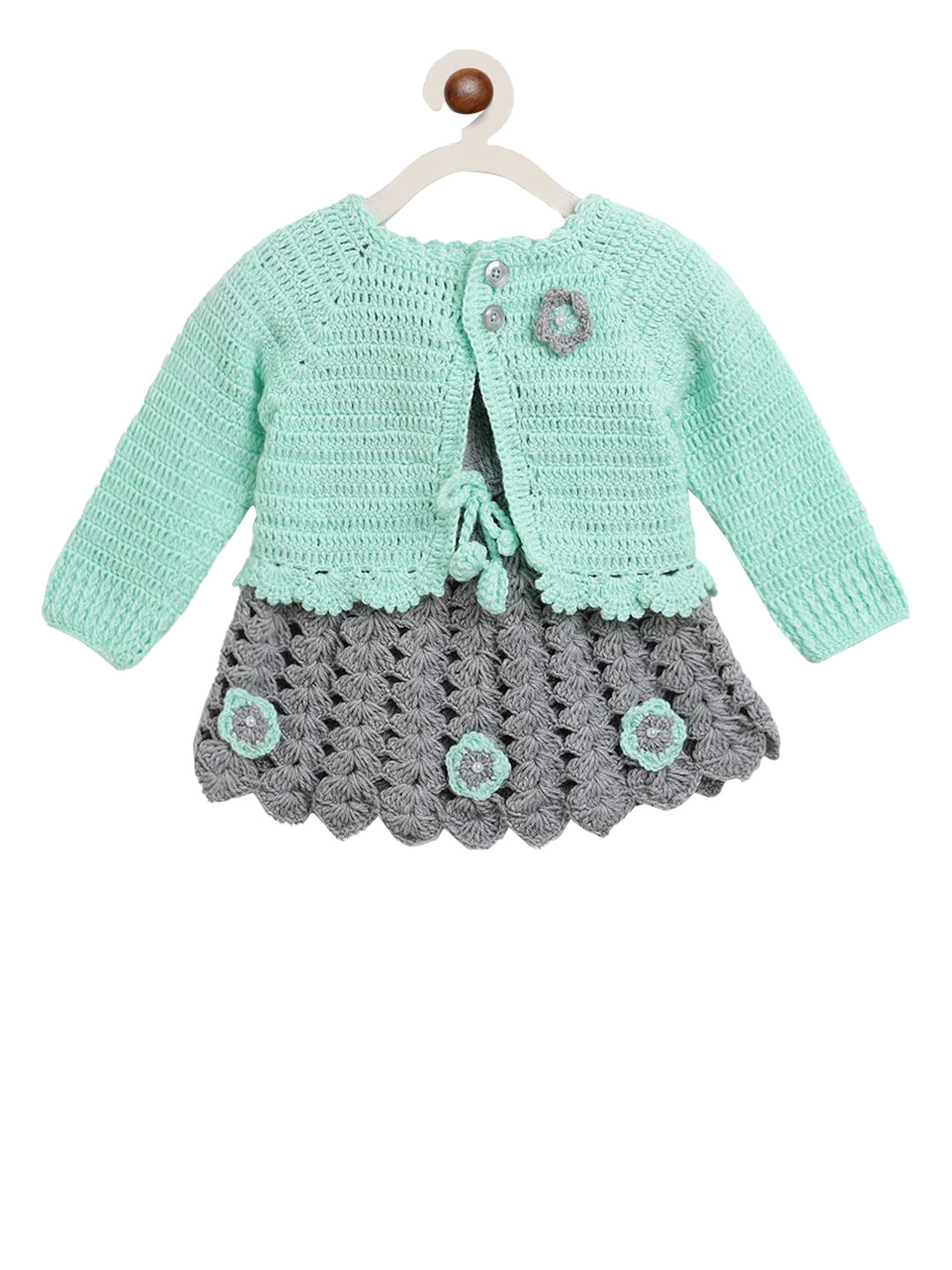 CHUTPUT Girls Grey Self Design Sweater Dress & Shrug