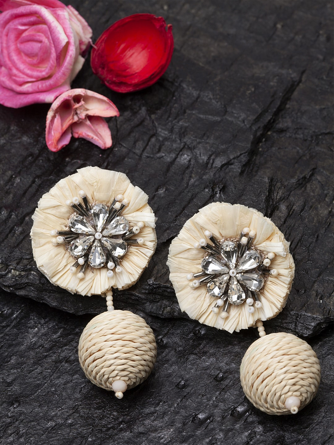Madame Beige Circular Handcrafted Drop Earrings
